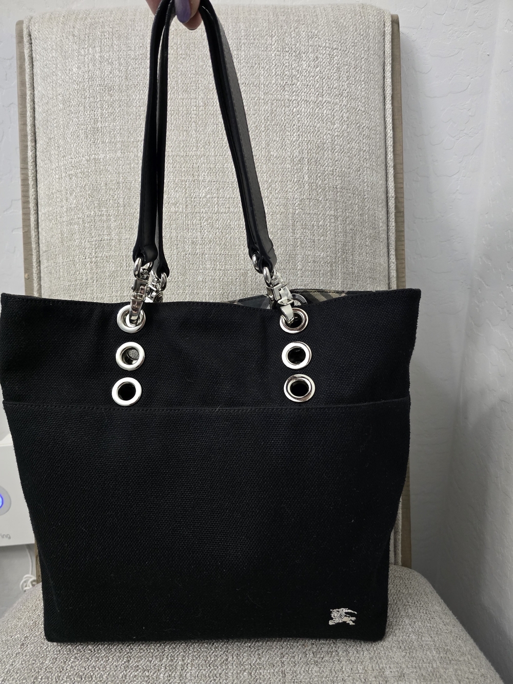 EUC Vintage Burberry Blue Label  Black Canvas Eyelet Tote Bag